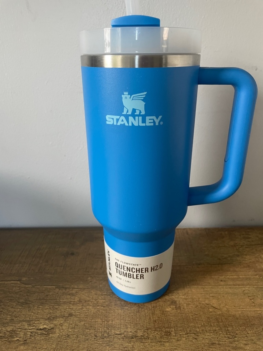 Stanley Light and Bright Blue Insulated Mug with Handle and Straw